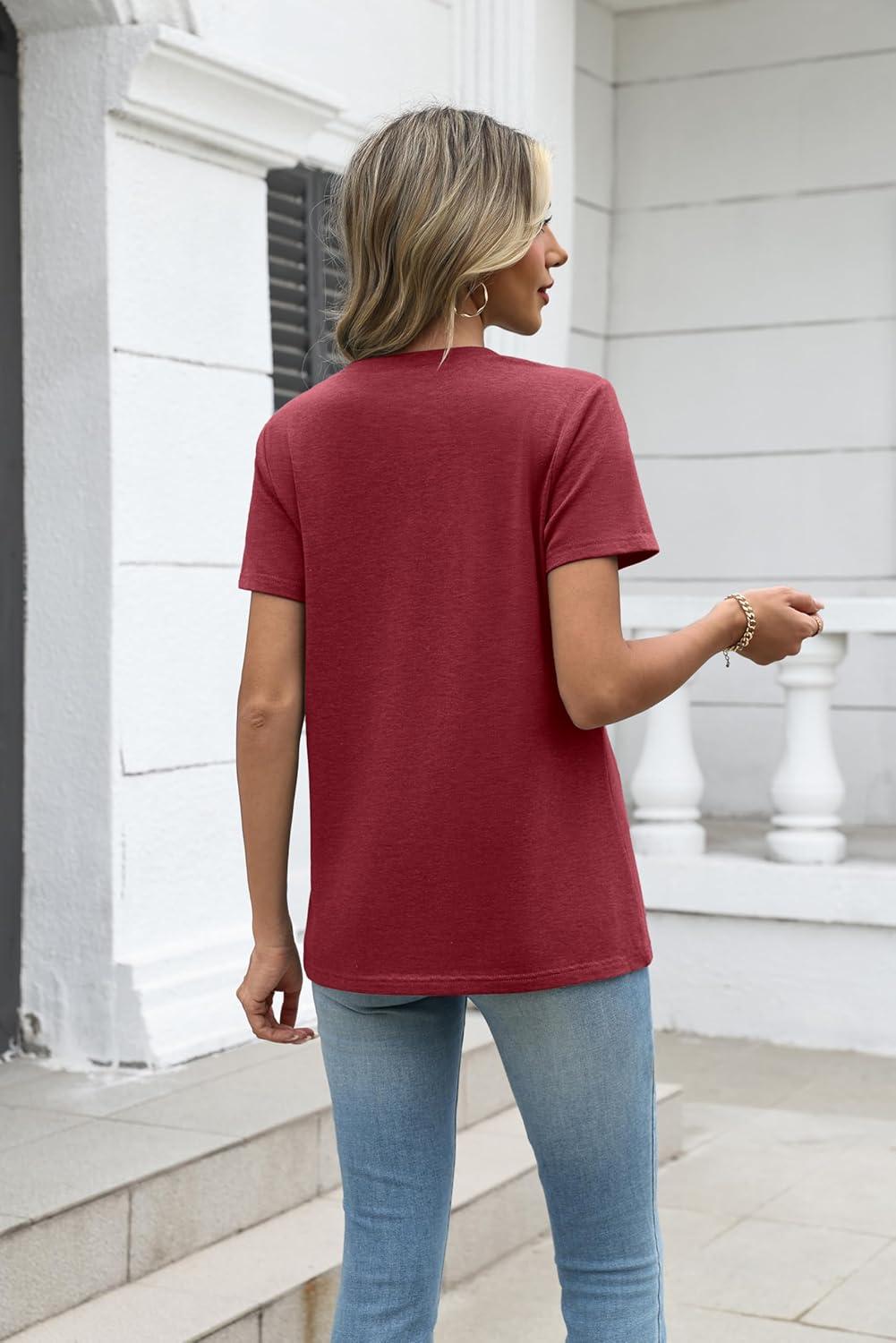 imageZeagoo Womens Tops Summer Casual Short Sleeve Tshirts Business Basic Spring VNeck Shirts Outfits S3XLZred