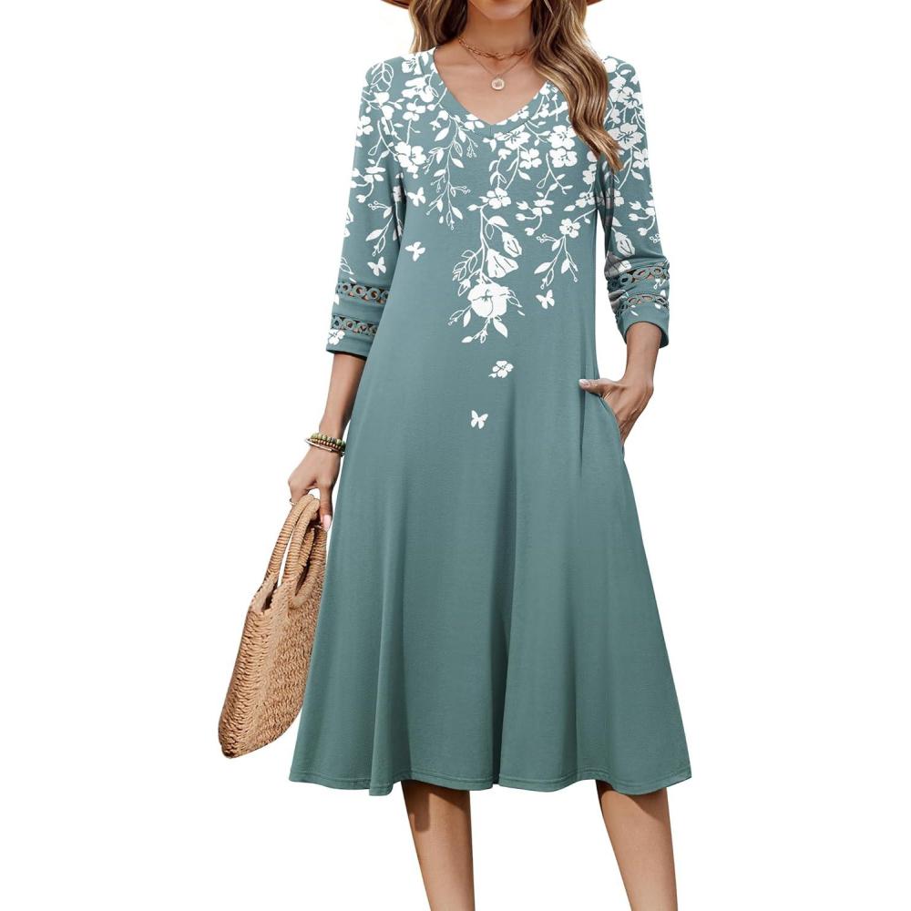 imageZeagoo Women Casual Dress 34 Sleeve Casual Loose Midi DressSf234