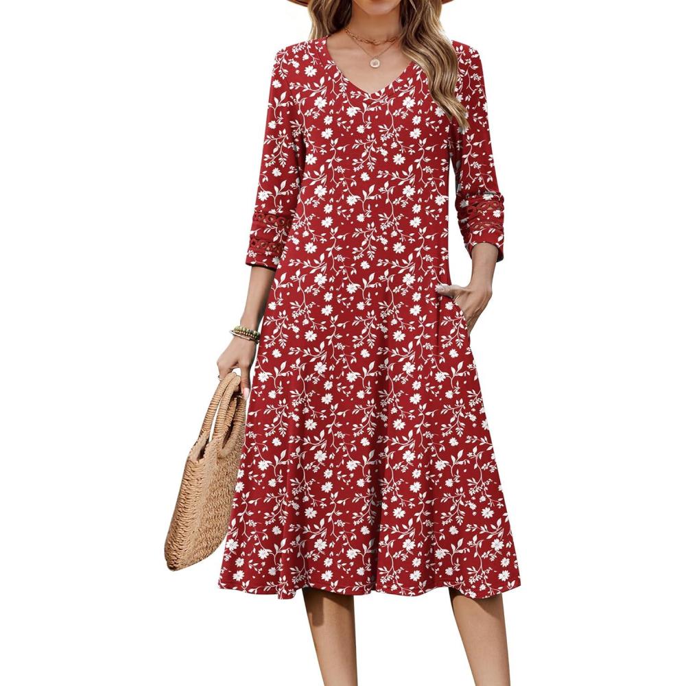 imageZeagoo Women Casual Dress 34 Sleeve Casual Loose Midi DressXh268