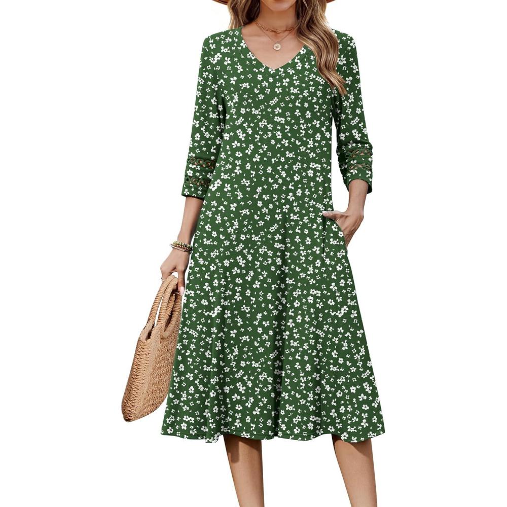 imageZeagoo Women Casual Dress 34 Sleeve Casual Loose Midi DressXh527