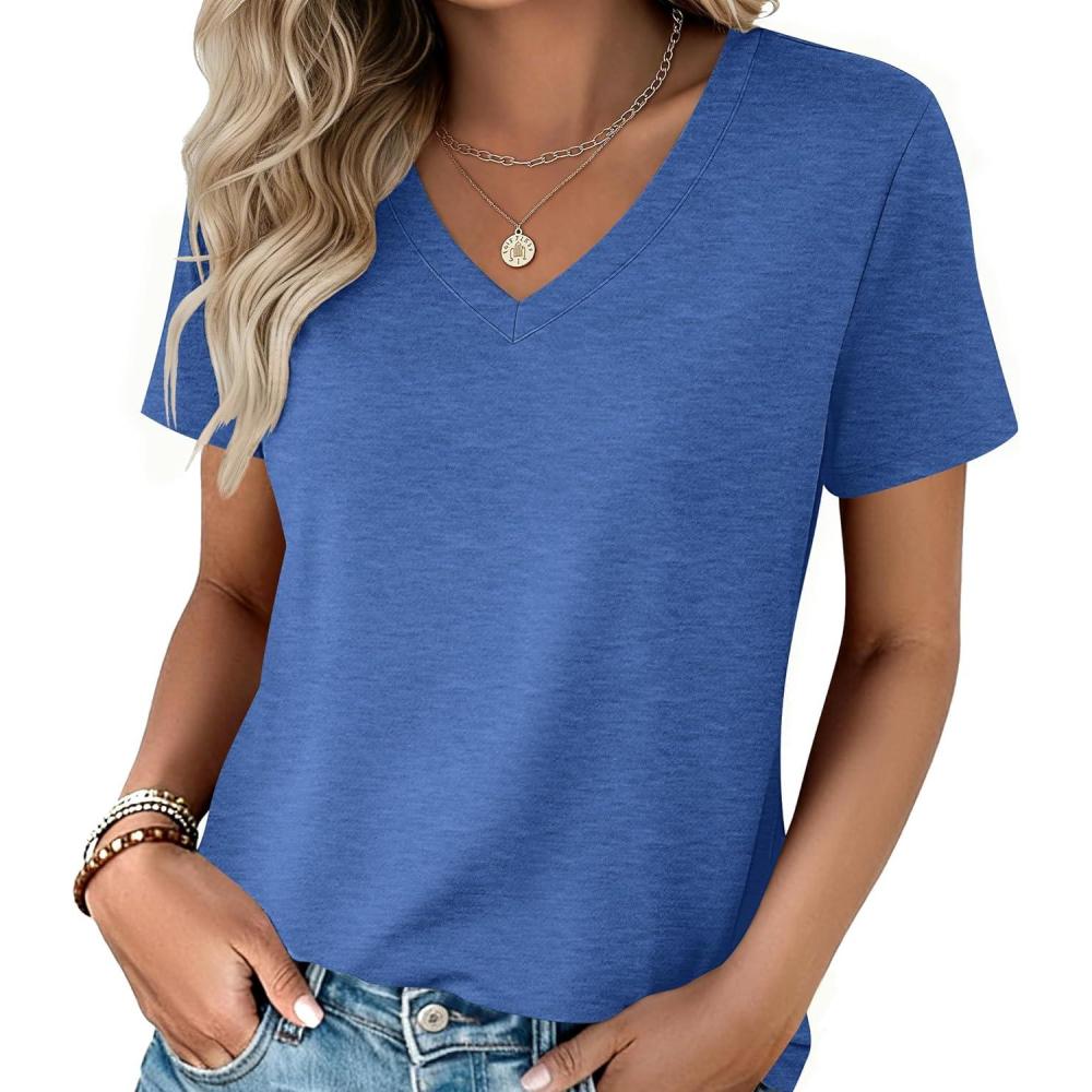 imageZeagoo Womens Tops Summer Casual Short Sleeve Tshirts Business Basic Spring VNeck Shirts Outfits S3XLZblue