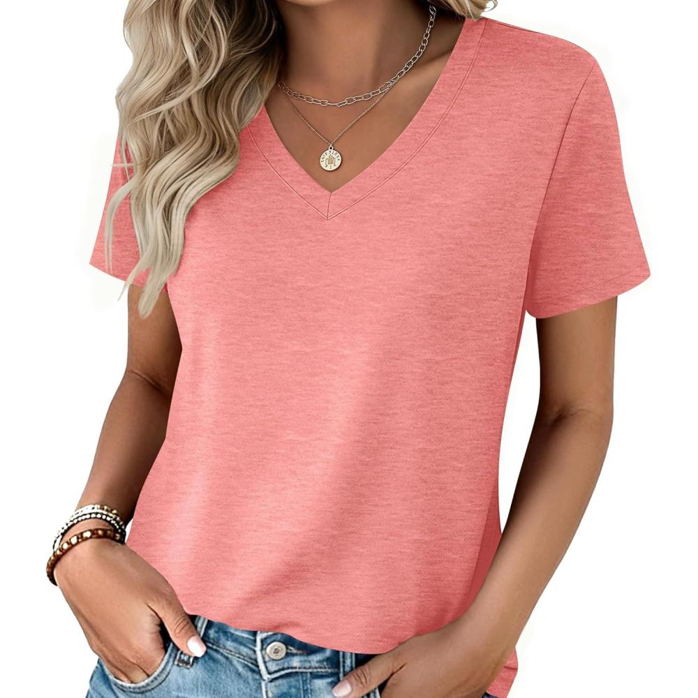 imageZeagoo Womens Tops Summer Casual Short Sleeve Tshirts Business Basic Spring VNeck Shirts Outfits S3XLZpink
