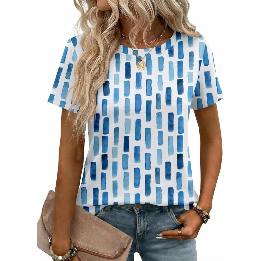 imageZeagoo Womens Tshirt Short Sleeve Summer Tops Crewneck Casual Basic Tee Shirts Spring Clothes Trendy OutfitZ Color Block Blue 329