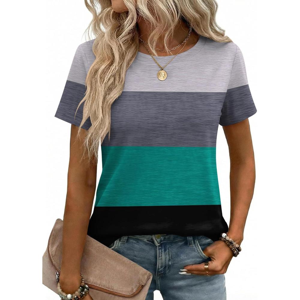 imageZeagoo Womens Tshirt Short Sleeve Summer Tops Crewneck Casual Basic Tee Shirts Spring Clothes Trendy OutfitZ Contrasting Gray Green 595