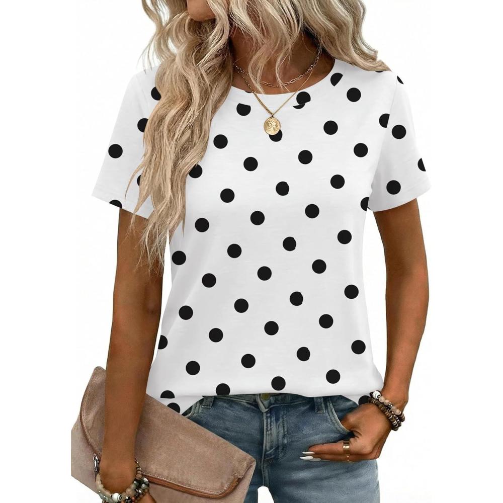 imageZeagoo Womens Tshirt Short Sleeve Summer Tops Crewneck Casual Basic Tee Shirts Spring Clothes Trendy OutfitZ Polka Dots White 592