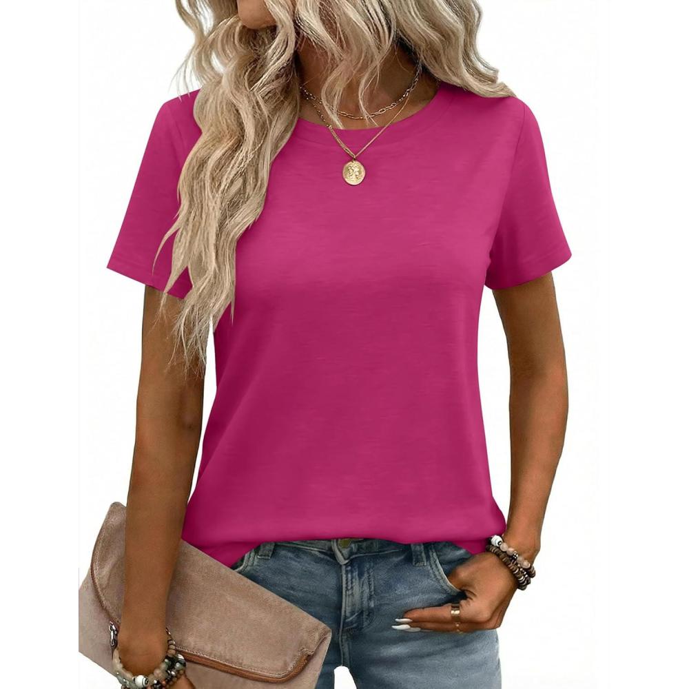imageZeagoo Womens Tshirt Short Sleeve Summer Tops Crewneck Casual Basic Tee Shirts Spring Clothes Trendy OutfitZ Rose Red