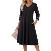 Zeagoo Women Casual Dress 3/4 Sleeve Casual Loose Midi Dress(01-black)