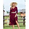 Zeagoo Women Casual Dress 3/4 Sleeve Casual Loose Midi Dress(Wine Red)