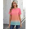 Zeagoo Womens Tshirt Short Sleeve Summer Tops Crewneck Casual Basic Tee Shirts Spring Clothes Trendy Outfit(Z Gradient Blue Pink 218)