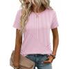 Zeagoo Womens Tshirt Short Sleeve Summer Tops Crewneck Casual Basic Tee Shirts Spring Clothes Trendy Outfit(Z Striped Pink 300)