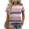 Zeagoo Womens Tshirt Short Sleeve Summer Tops Crewneck Casual Basic Tee Shirts Spring Clothes Trendy Outfit(Z Striped Pink 669)