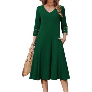 Zeagoo Women Casual Dress 3/4 Sleeve Casual Loose Midi Dress(Green)