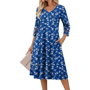 Zeagoo Women Casual Dress 3/4 Sleeve Casual Loose Midi Dress(Sp108)