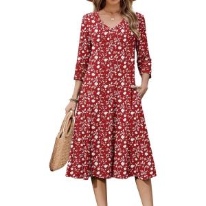 Zeagoo Women Casual Dress 3/4 Sleeve Casual Loose Midi Dress(Xh268)