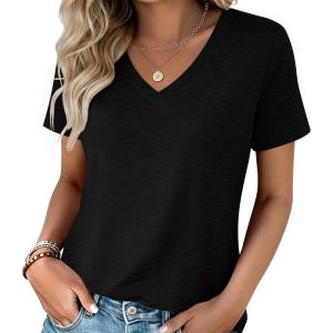 Zeagoo Womens Tops Summer Casual Short Sleeve Tshirts Business Basic Spring V-Neck Shirts Outfits S-3XL(A-black)