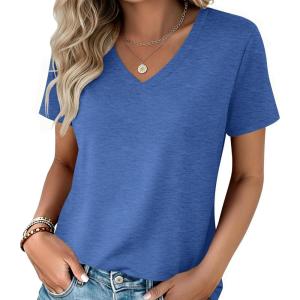 Zeagoo Womens Tops Summer Casual Short Sleeve Tshirts Business Basic Spring V-Neck Shirts Outfits S-3XL(Z-blue)