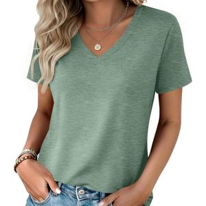 Zeagoo Womens Tops Summer Casual Short Sleeve Tshirts Business Basic Spring V-Neck Shirts Outfits S-3XL(Z-light Green)