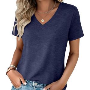Zeagoo Womens Tops Summer Casual Short Sleeve Tshirts Business Basic Spring V-Neck Shirts Outfits S-3XL(Z-navy Blue)
