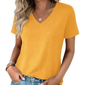 Zeagoo Womens Tops Summer Casual Short Sleeve Tshirts Business Basic Spring V-Neck Shirts Outfits S-3XL(Z-yellow)