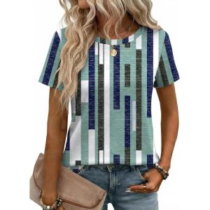 Zeagoo Womens Tshirt Short Sleeve Summer Tops Crewneck Casual Basic Tee Shirts Spring Clothes Trendy Outfit(Z Striped Green 530)