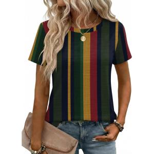 Zeagoo Womens Tshirt Short Sleeve Summer Tops Crewneck Casual Basic Tee Shirts Spring Clothes Trendy Outfit(Z Striped Multicolor 275)