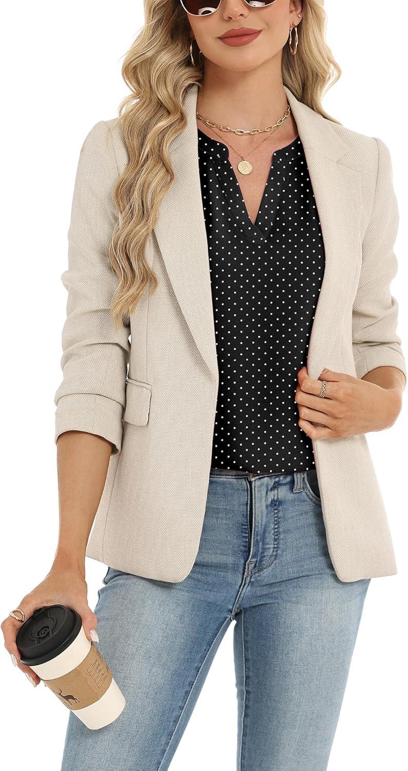 imageZeagoo Womens Dressy Casual Shirts Short Sleeve V Neck Work Blouse Business Casual Summer Chiffon TopsBlack Polka Dots