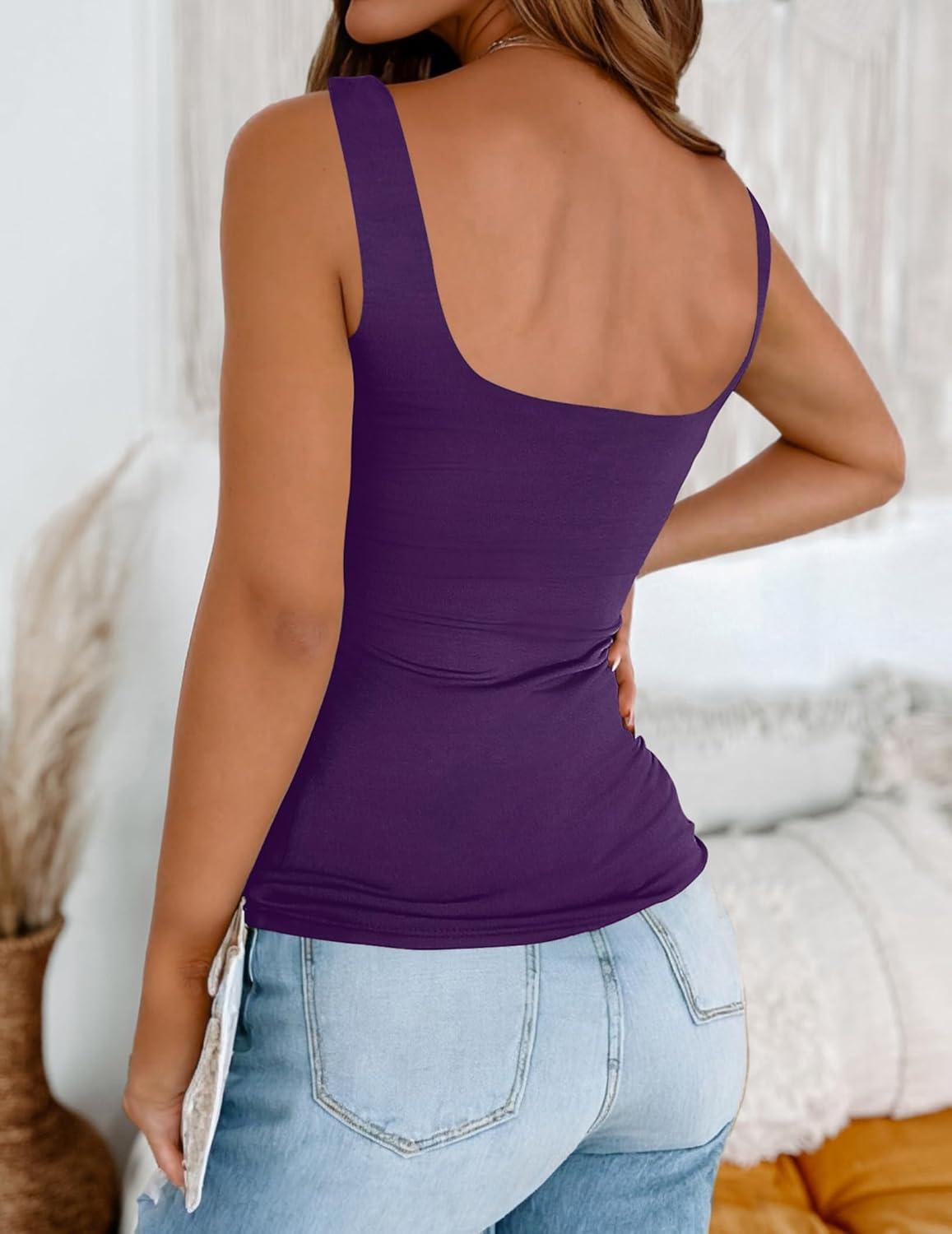 imageZeagoo Womens Square Neck Double Lined Tank Tops Cute Summer Tops Seamless Slim Fit Basic Sleeveless ShirtsDeep Purple