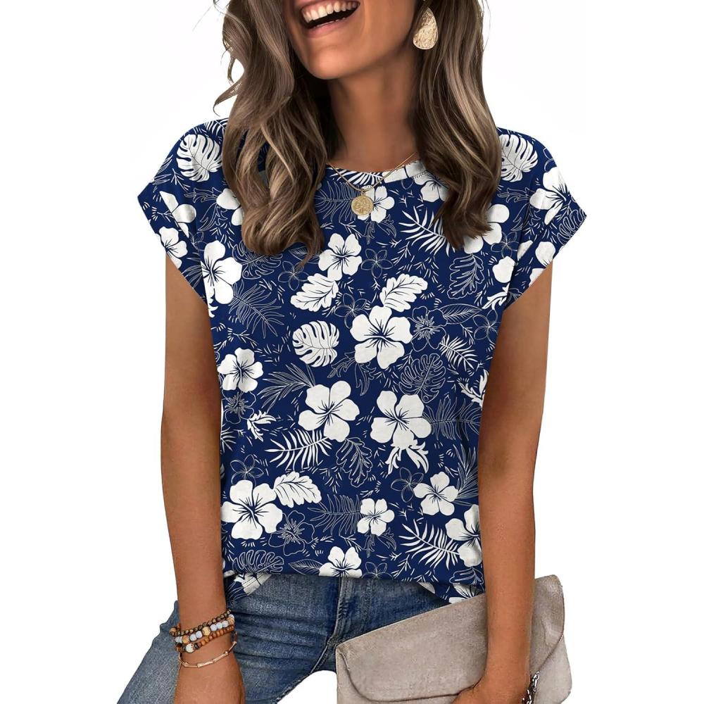 imageZeagoo Womens Tops Summer Casual Cap Sleeve Tshirts Shirts Business Dressy Spring Fashion Outfits Trendy ClothesTropical Palms
