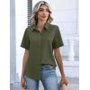 Zeagoo Button Down Shirts for Women Short Sleeve Collared Tops Dressy Casual V Neck Blouses(Army Green)