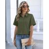 Zeagoo Button Down Shirts for Women Short Sleeve Collared Tops Dressy Casual V Neck Blouses(Army Green)