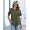 Zeagoo Button Down Shirts for Women Short Sleeve Collared Tops Dressy Casual V Neck Blouses(Army Green)