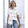 Zeagoo Button Down Shirts for Women Short Sleeve Collared Tops Dressy Casual V Neck Blouses(Bf290-white Flowers)