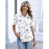 Zeagoo Button Down Shirts for Women Short Sleeve Collared Tops Dressy Casual V Neck Blouses(Bf290-white Flowers)