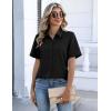 Zeagoo Button Down Shirts for Women Short Sleeve Collared Tops Dressy Casual V Neck Blouses(Black)