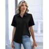 Zeagoo Button Down Shirts for Women Short Sleeve Collared Tops Dressy Casual V Neck Blouses(Black)