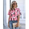 Zeagoo Button Down Shirts for Women Short Sleeve Collared Tops Dressy Casual V Neck Blouses(Jh603-pink)