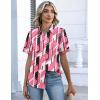 Zeagoo Button Down Shirts for Women Short Sleeve Collared Tops Dressy Casual V Neck Blouses(Jh603-pink)