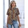 Zeagoo Button Down Shirts for Women Short Sleeve Collared Tops Dressy Casual V Neck Blouses(Mz721-multicolored)