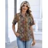 Zeagoo Button Down Shirts for Women Short Sleeve Collared Tops Dressy Casual V Neck Blouses(Mz721-multicolored)