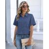 Zeagoo Button Down Shirts for Women Short Sleeve Collared Tops Dressy Casual V Neck Blouses(Navy Blue)