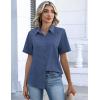 Zeagoo Button Down Shirts for Women Short Sleeve Collared Tops Dressy Casual V Neck Blouses(Navy Blue)