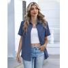 Zeagoo Button Down Shirts for Women Short Sleeve Collared Tops Dressy Casual V Neck Blouses(Navy Blue)