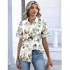 Zeagoo Button Down Shirts for Women Short Sleeve Collared Tops Dressy Casual V Neck Blouses(Sp99-green Leaves)