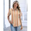 Zeagoo Button Down Shirts for Women Short Sleeve Collared Tops Dressy Casual V Neck Blouses(Tw720-stripe)