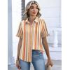 Zeagoo Button Down Shirts for Women Short Sleeve Collared Tops Dressy Casual V Neck Blouses(Tw720-stripe)