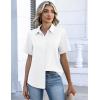 Zeagoo Button Down Shirts for Women Short Sleeve Collared Tops Dressy Casual V Neck Blouses(White)