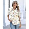 Zeagoo Button Down Shirts for Women Short Sleeve Collared Tops Dressy Casual V Neck Blouses(Xh403-yellow Flowers)