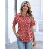 Zeagoo Button Down Shirts for Women Short Sleeve Collared Tops Dressy Casual V Neck Blouses(Xh546-red)