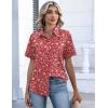 Zeagoo Button Down Shirts for Women Short Sleeve Collared Tops Dressy Casual V Neck Blouses(Xh546-red)