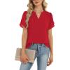Zeagoo Womens Dressy Casual Shirts Short Sleeve V Neck Work Blouse Business Casual Summer Chiffon Tops(Red)